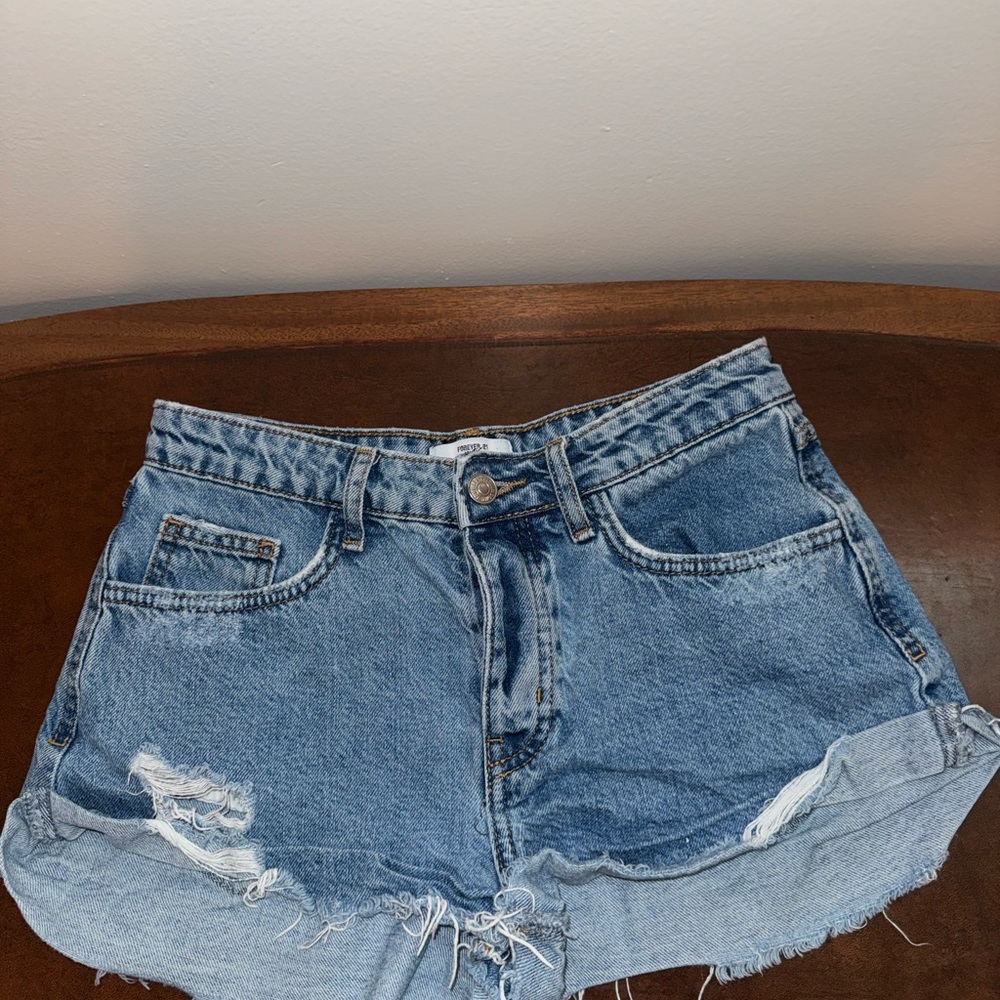 Forever 21 Blue Jean Shorts High-Waisted Distressed
